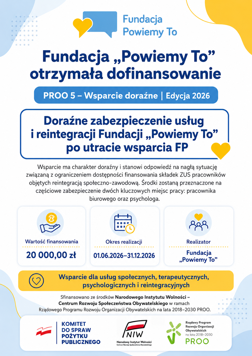 Plakat: wsparcie doraźne Fundacji Powiemy To